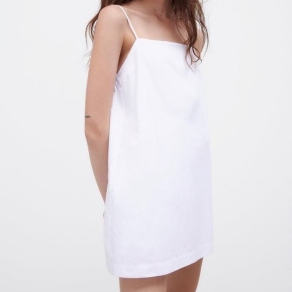 Zara White Square Neck Sleeveless Shift Dress